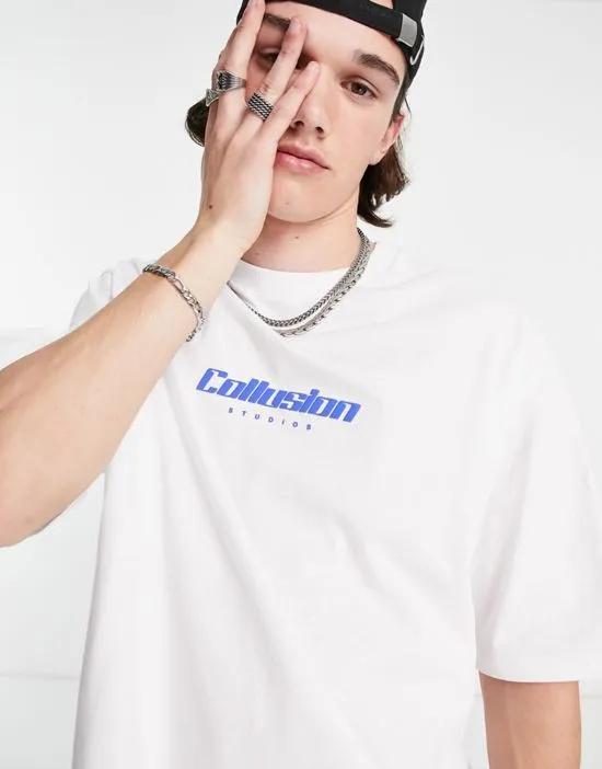 COLLUSION oversized embroidered logo t-shirt in white