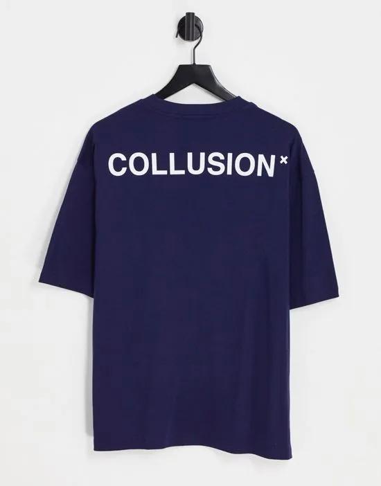 COLLUSION oversized logo t-shirt in dark blue