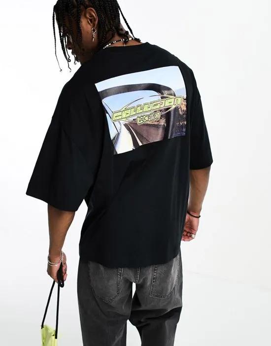 COLLUSION oversized photographic back print T-shirt in black