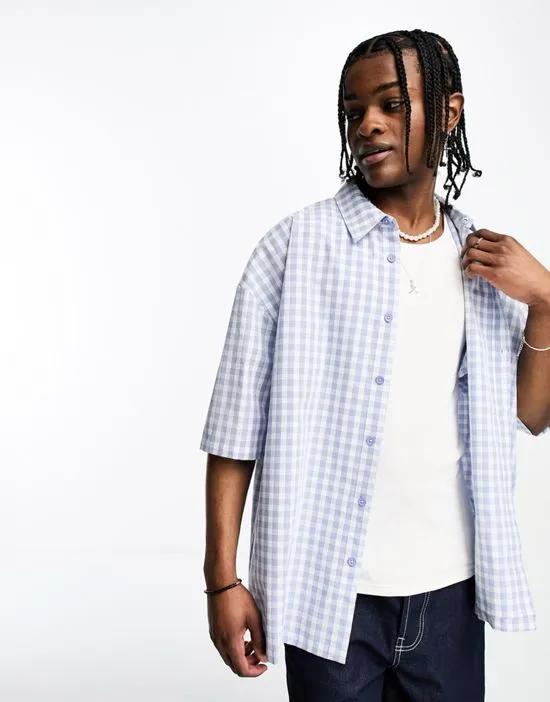 COLLUSION oversized plaid short sleeve shirt in blue