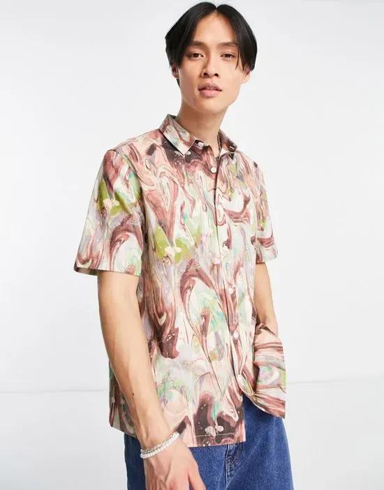 COLLUSION oversized ripstop short sleeve shirt in marble swirl