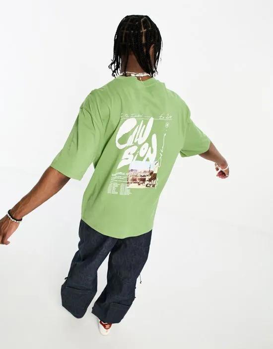COLLUSION photographic back print t-shirt in green