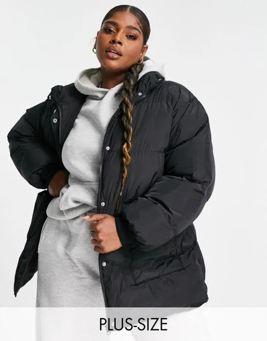 COLLUSION Plus belted puffer jacket in black