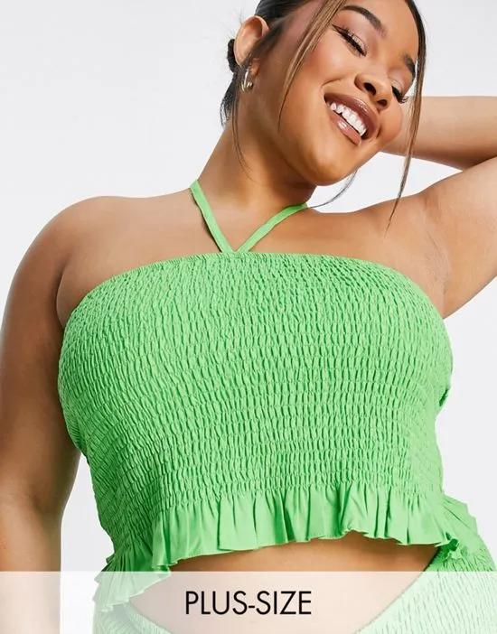 COLLUSION PLUS shirred halterneck top in green