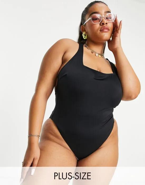 COLLUSION Plus square neck swimsuit in black - BLACK