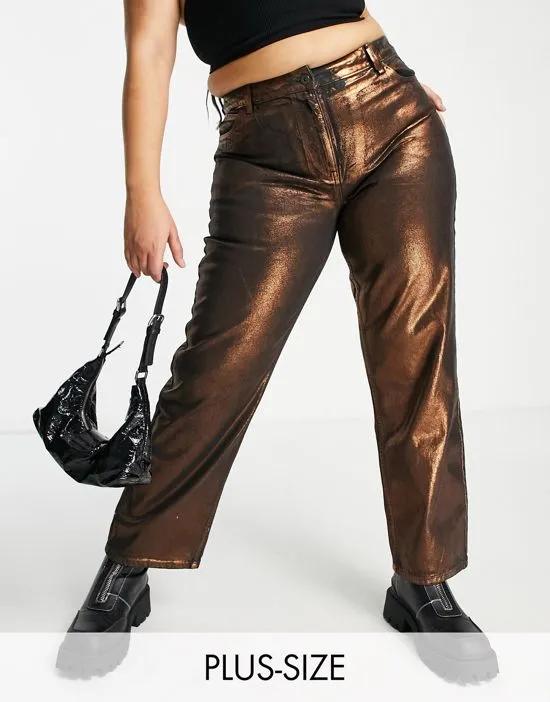 COLLUSION Plus x005 mid rise straight leg jeans in bronze coating