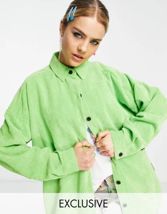 COLLUSION polyester oversized shirt in green cord - MGREEN