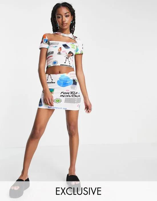 COLLUSION printed jersey low rise mini skirt in multi - part of a set