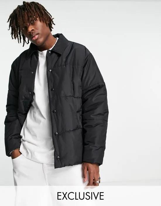 COLLUSION puffer jacket with collar in black