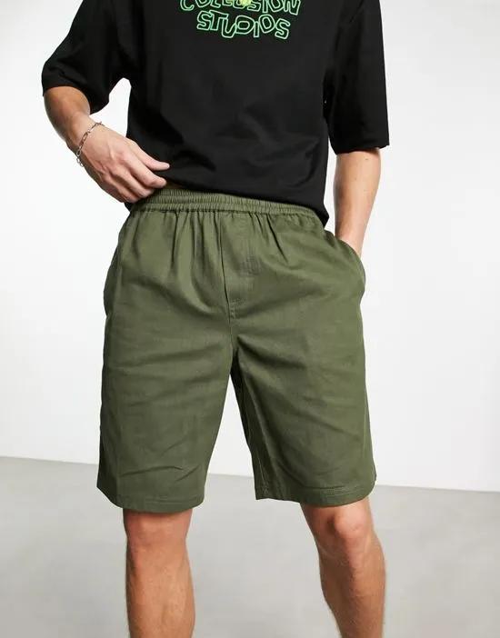COLLUSION pull on shorts in dark khaki