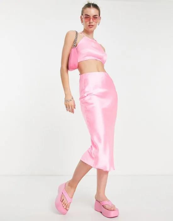COLLUSION satin slip midi skirt in pink - part of a set