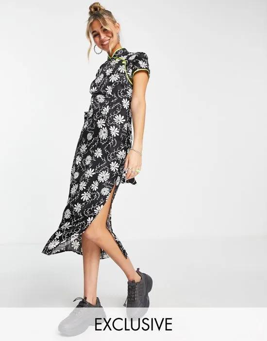 COLLUSION short sleeve midi dress with side split in floral print