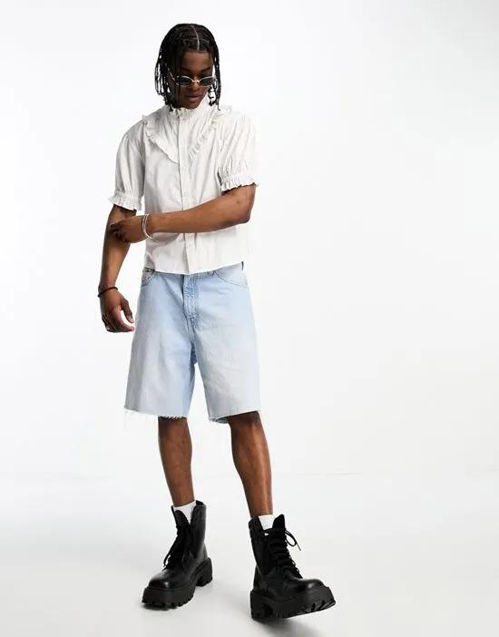 COLLUSION short sleeve ruffle shirt in white