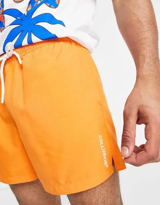 COLLUSION shorter length swim shorts in orange