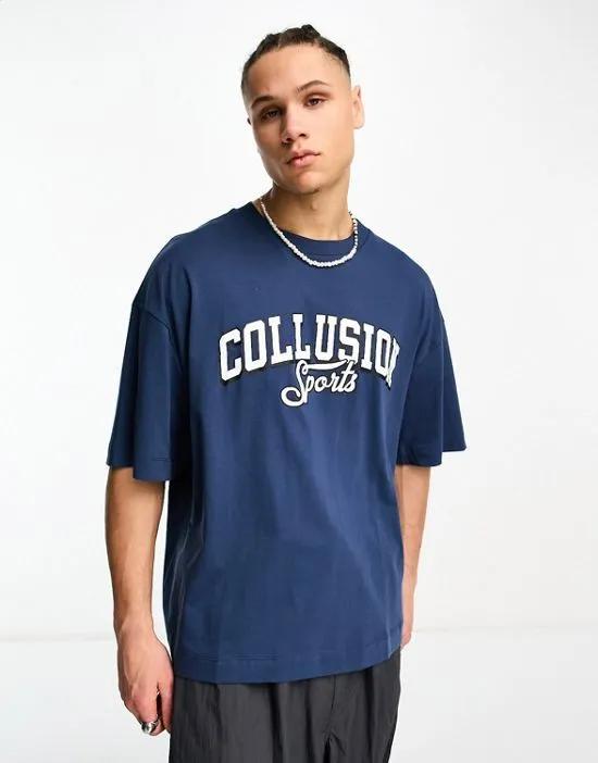 COLLUSION T-shirt with varsity print in blue
