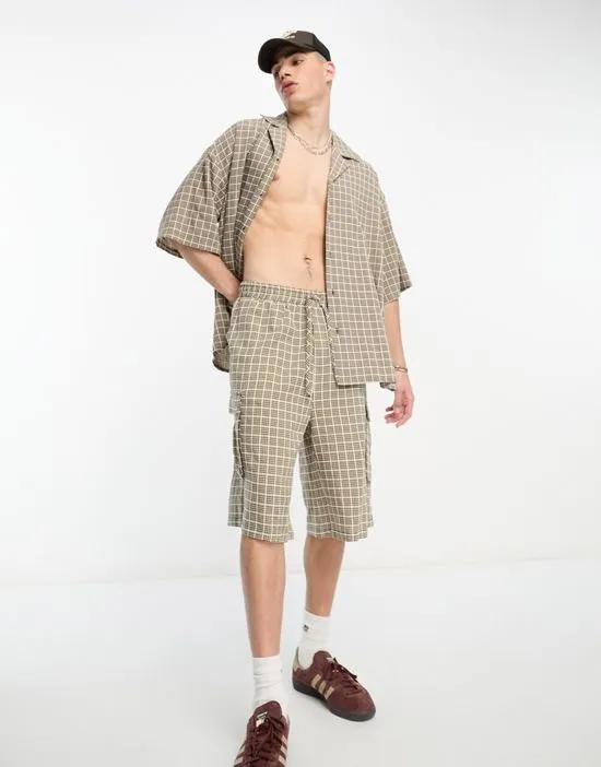 COLLUSION textured baggy skater shorts in stone plaid - part of a set