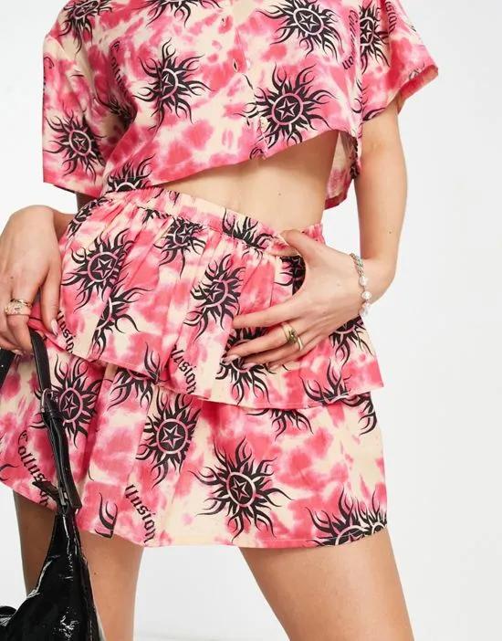 COLLUSION tie dye sun print rara mini skirt in pink - part of a set