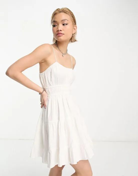 COLLUSION tiered cami mini dress in white