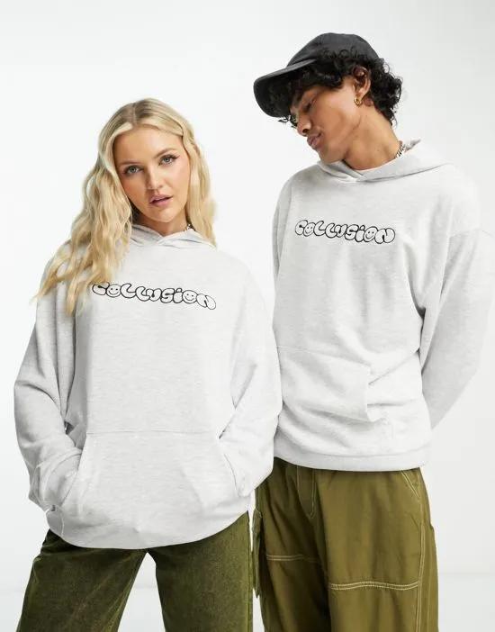 COLLUSION Unisex hoodie with embroidered logo smile print in gray heather