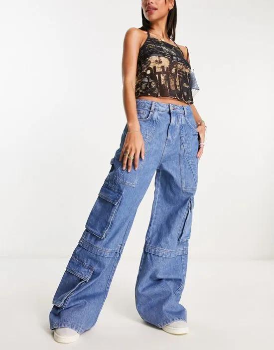 COLLUSION wide leg cargo jeans in blue