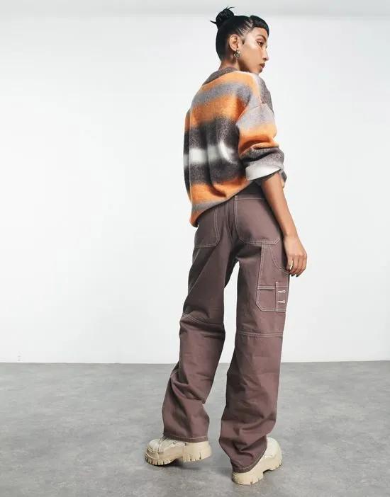 COLLUSION x014 baggy dad paneled cargo jeans with contrast stitch in mocha
