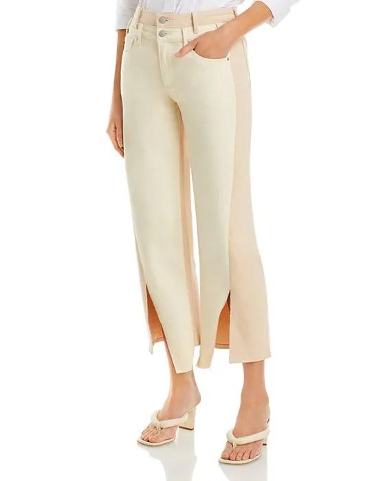 Color Block High Rise Ankle Wide Leg Jeans in Cream/Tan - 100% Exclusive