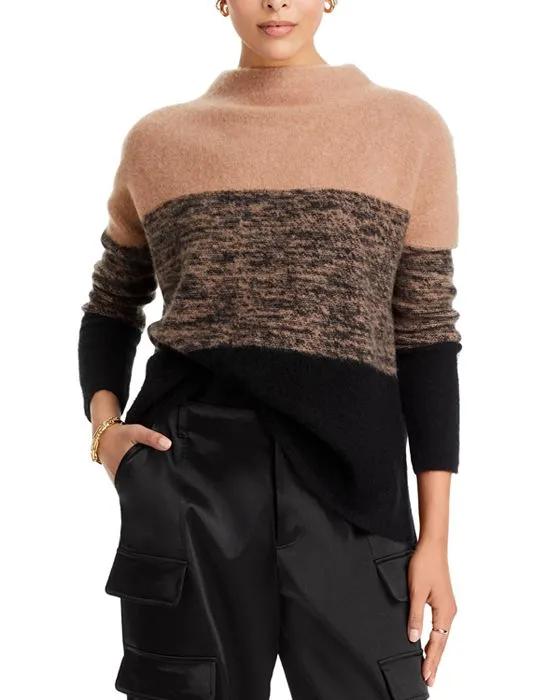 Color Block Mock Neck Brushed Cashmere Sweater - 100% Exclusive