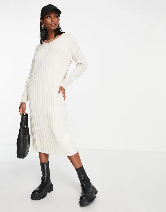 color block ribbed sweater dress in cream