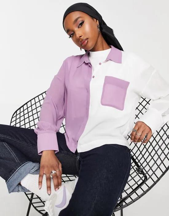 color block shirt in lilac & ivory