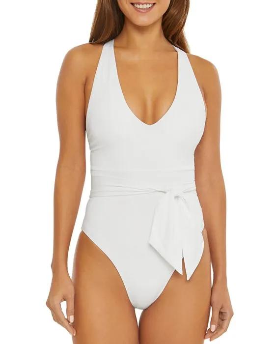 Color Code Belted One Piece Swimsuit