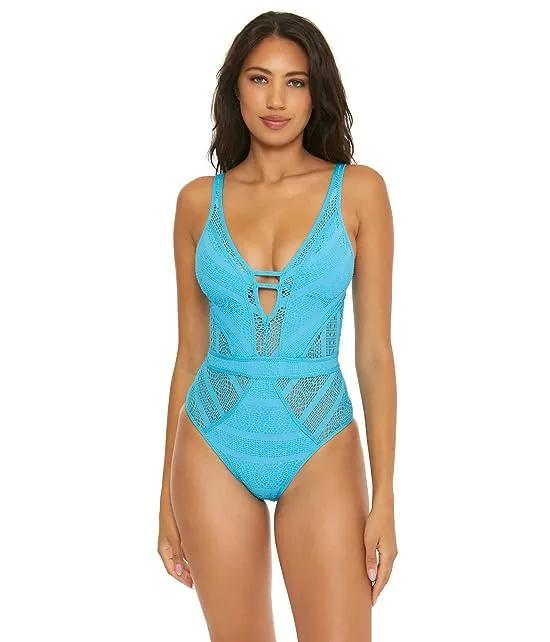Color Play Crochet Plunge One-Piece