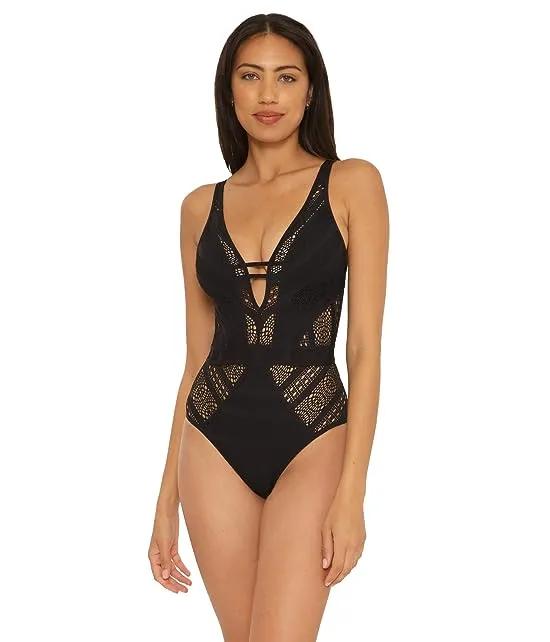 Color Play Crochet Plunge One-Piece