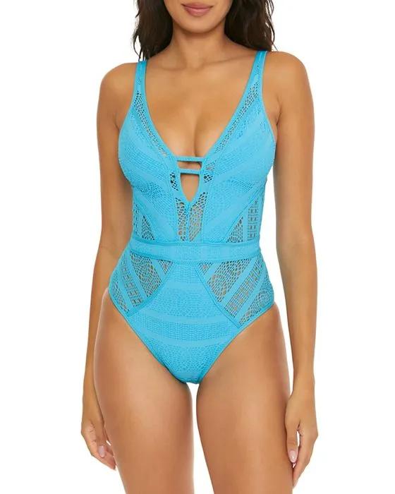   Color Play Crochet Plunge One Piece Swimsuit