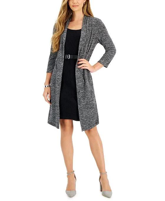 Connected 3/4-sleeve Belted Jacket Dress 