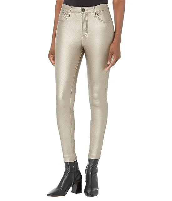 Connie - Coated High-Rise Fab AB Ankle Skinny with Raw Hem in Metallic Bronze