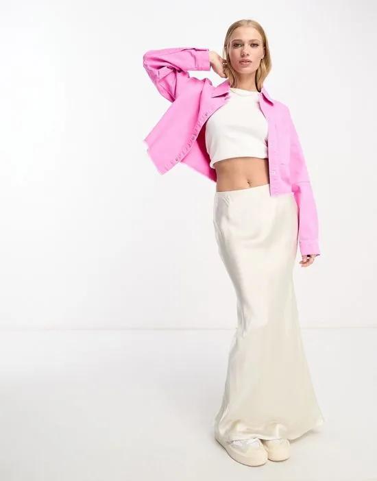 contrast stitch cropped jacket in pink