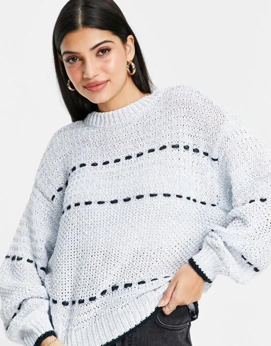 contrast stitch sweater in blue