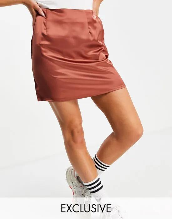 coordinating mini skirt in chocolate satin