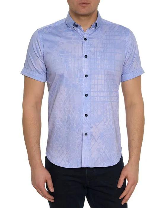 Coppola Linen & Cotton Abstract Print Tailored Fit Short Sleeve Button Down Shirt