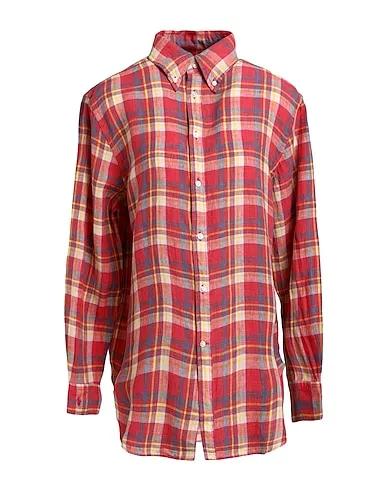 Coral Checked shirt RELAXED FIT PLAID LINEN SHIRT
