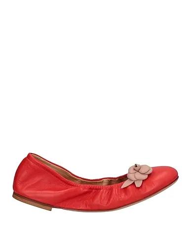 Coral Leather Ballet flats