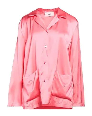 Coral Satin Solid color shirts & blouses