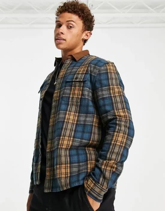 cord collar check overshirt in blue check