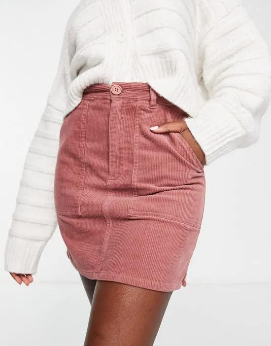 cord patch pocket mini skirt in pink