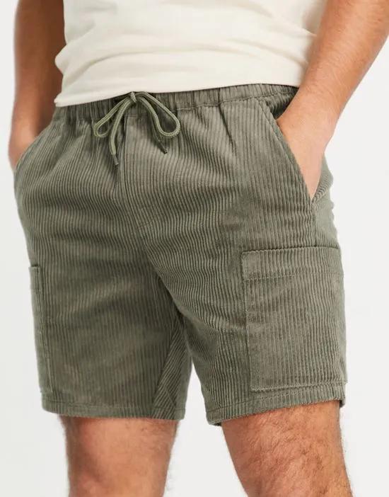 cord slim shorts with cargo pockets in khaki