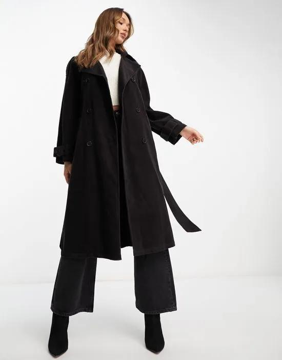 cord trench coat in washed black