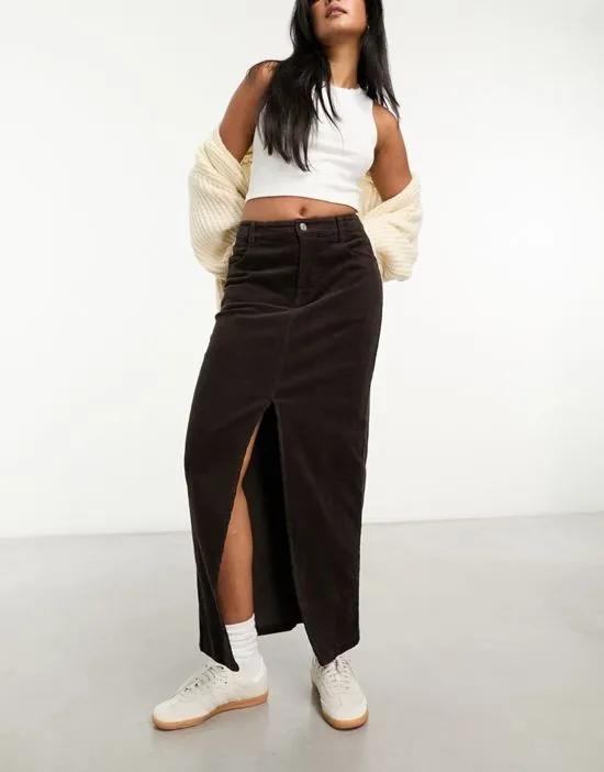corduroy maxi skirt in chocolate