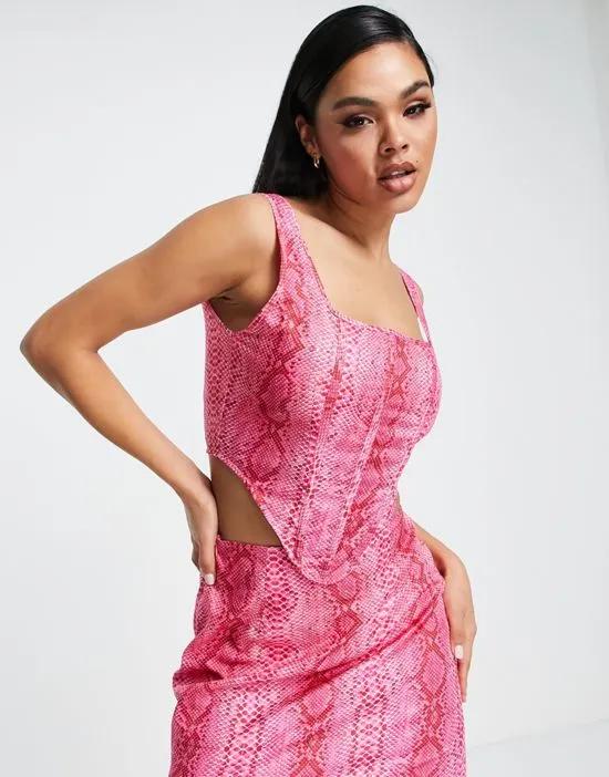 corset crop top in pink snake - part of a set