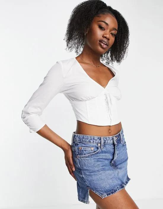 corset lace up shirt in white