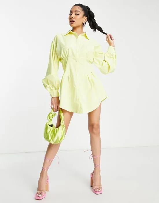 corset long sleeve shirt dress in lemon